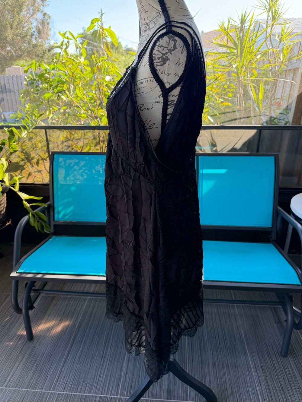 Zara Black Lace-Trim Crinkle Asymmetrical Dress NWOT - Picture 3 of 6